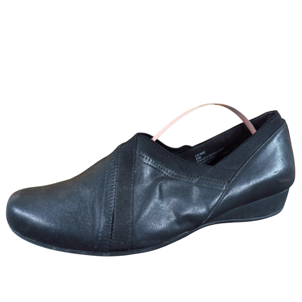Flex Step Cay Wide Women Casual Slip On Loafer Shoe 8.5 Wide Black‎ Synthetic